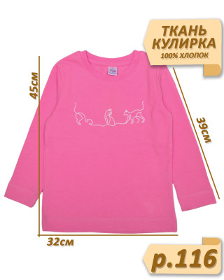 Лонгслив для девочки, арт.6076 р.116 розовый, кошка (45х32х39)