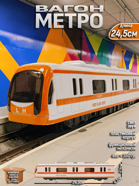 Поезд вагон метро 24,5см арт.8012 белый, оранжевый
