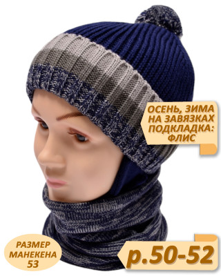 Шапка для мальчика, Осень-Зима, арт.421626 тёмно-синий р.50-52